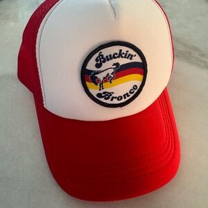 Red and White Buckin' Bronco Trucker Hat